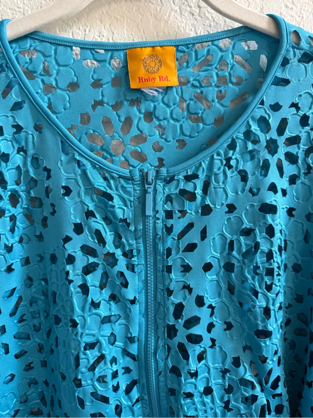 Ruby Rd. Turquoise Crochet Zip Jacket - Picture 2 of 5